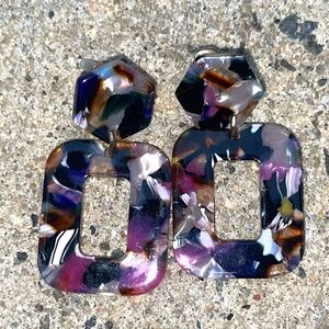 NWT Marbled Resin Geometric Drop Earrings Multicolor Statement Dangles